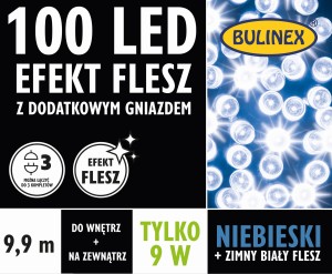 Lampki 100 LED FLESZ z dod. gniazdem 9,9m niebieski/zimny biały FLESZ