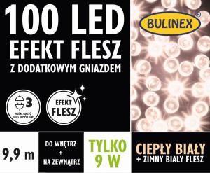 Lampki 100 LED FLESZ z dod. gniazdem 9,9m ciepły biały/zimny biały FLESZ
