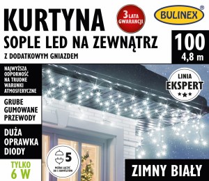 Kurtyna sople 100 LED zewnętrzna z dod. gniazdem 4,8m zimny biały 
