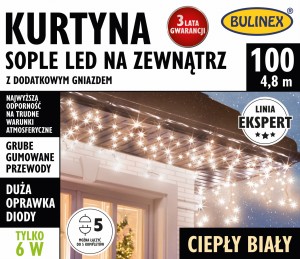 Kurtyna sople 100 LED zewnętrzna z dod. gniazdem 4,8m ciepły biały 