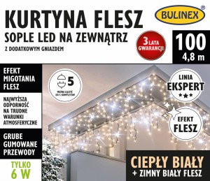 Kurtyna sople FLESZ 100 LED zewnętrzna z dod. gniazdem 4,8m ciepły biały/zimny biały FLESZ 