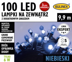 Lampki 100 LED zewnętrzne z dod. gniazdem 9,9m niebieski 